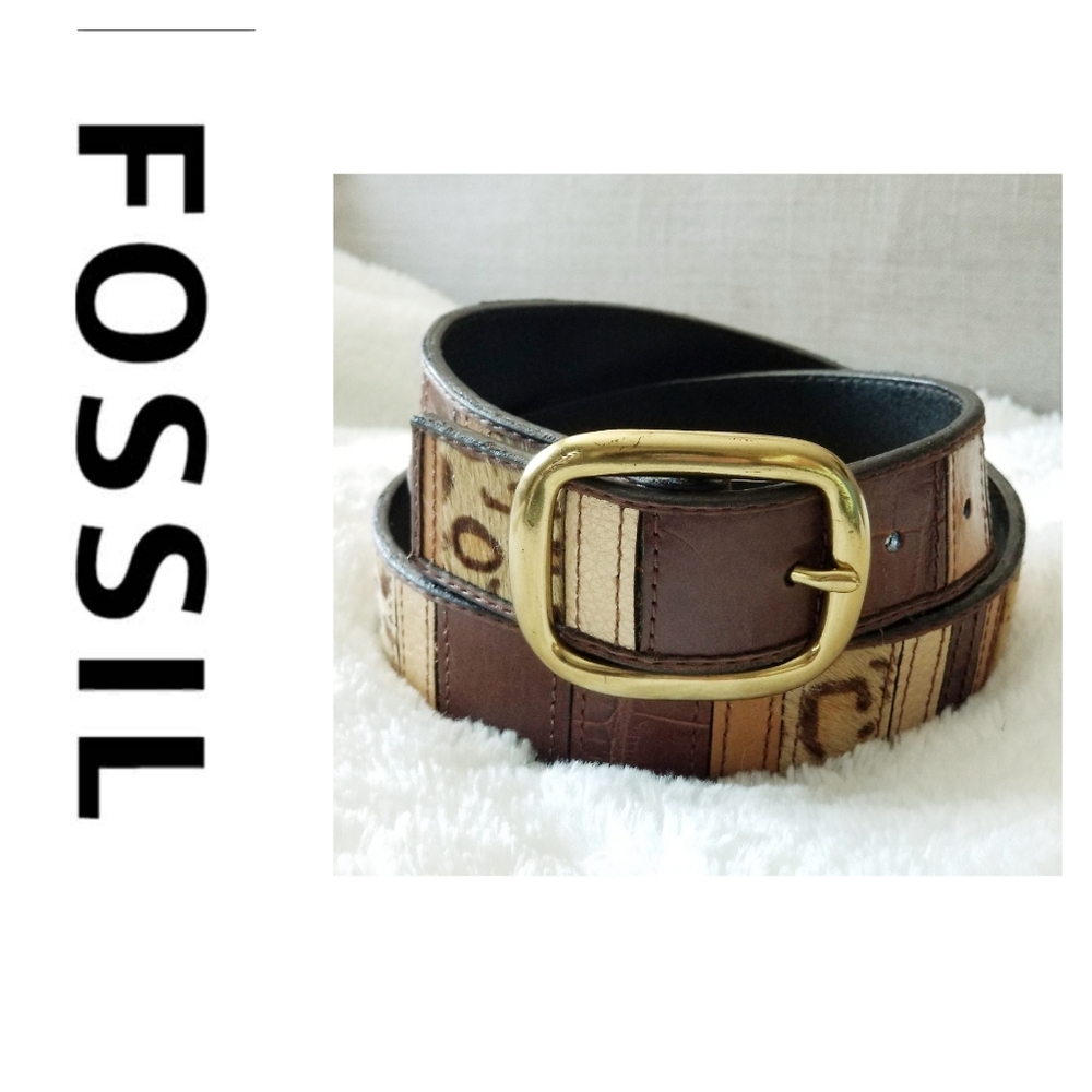 FOSSIL RARE LEATHER PATCHWORK BELT